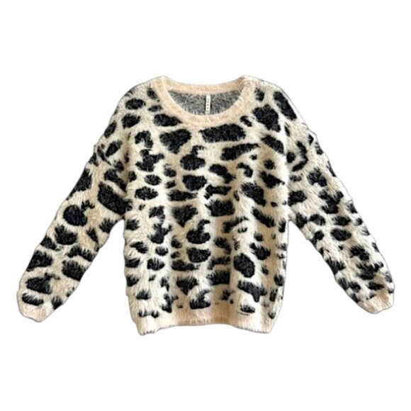 Raga Leopard Eyelash Knit Sweater Beige Black XS Soft Cozy - Picture 3 of 10